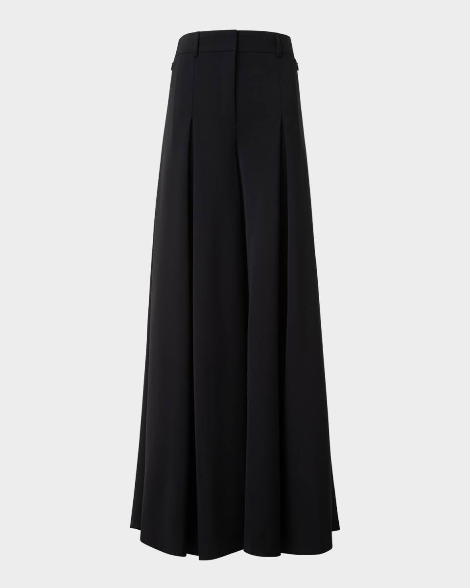 Fiorello Pleated Stretch Wool Twill Wide-Leg Pants